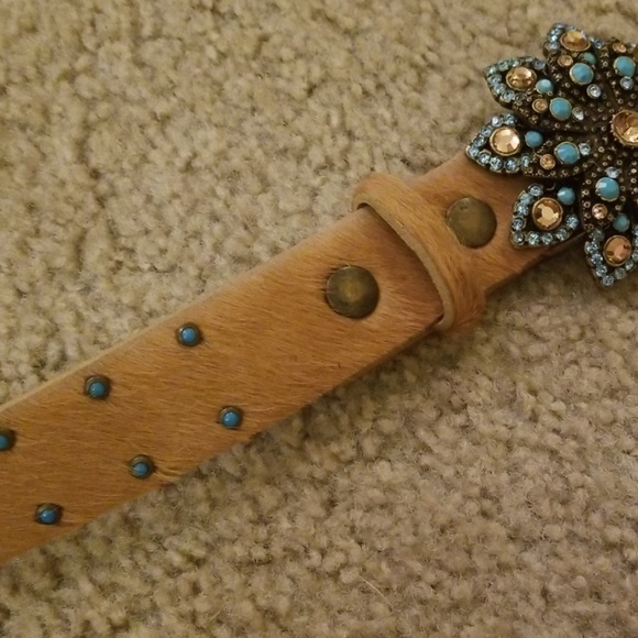 Cow Hide and Swarovski and Turquoise Belt - Picture 2 of 9